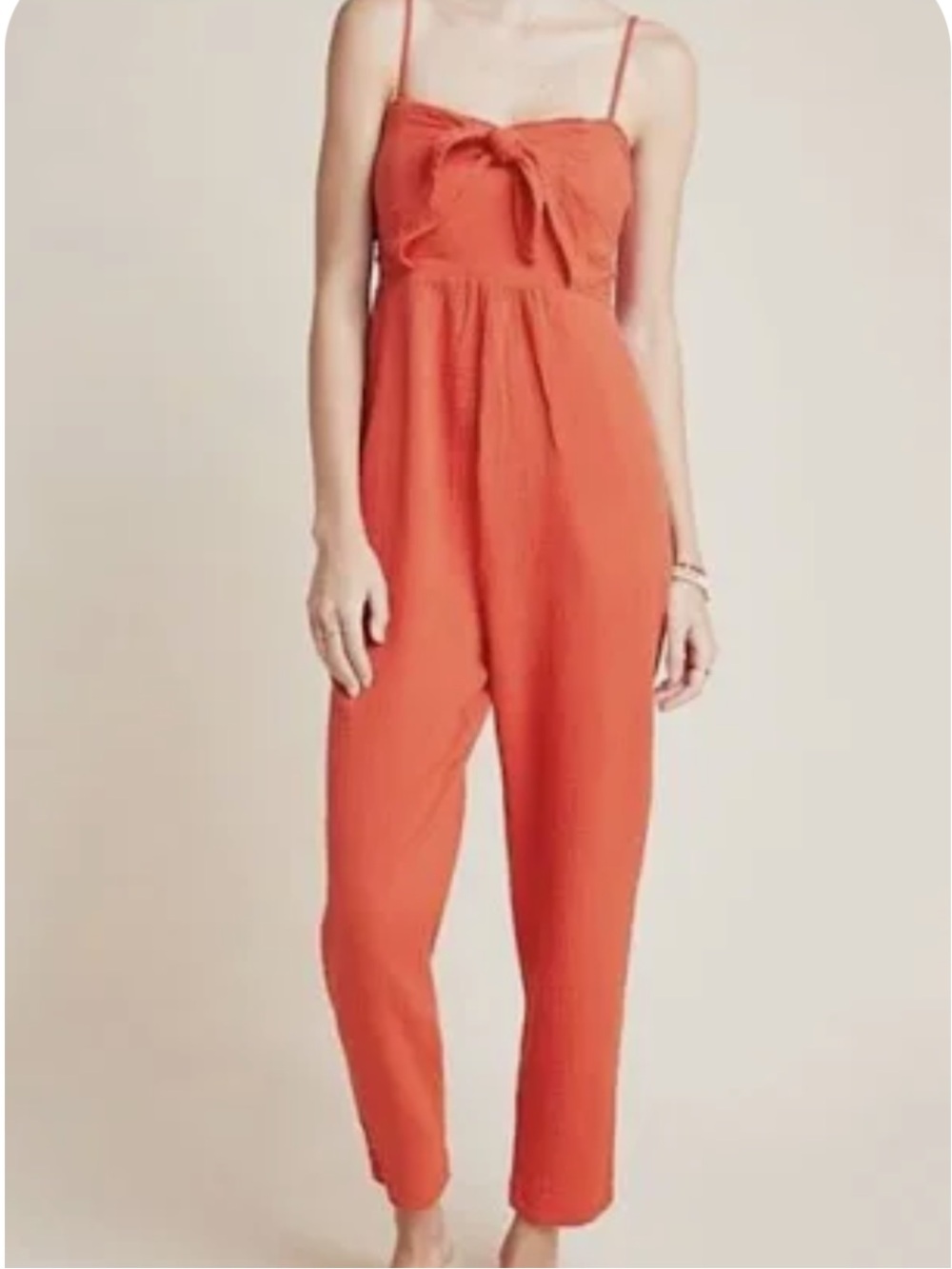 Anthropologie Orange Tie-Front Spaghetti-Strap Jumpsuit